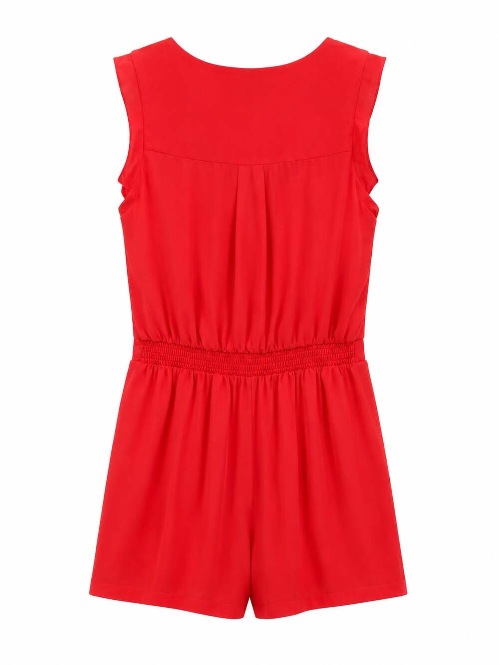 Express Red Ruffle V-Neck Zip Front Romper - Picture 3 of 4